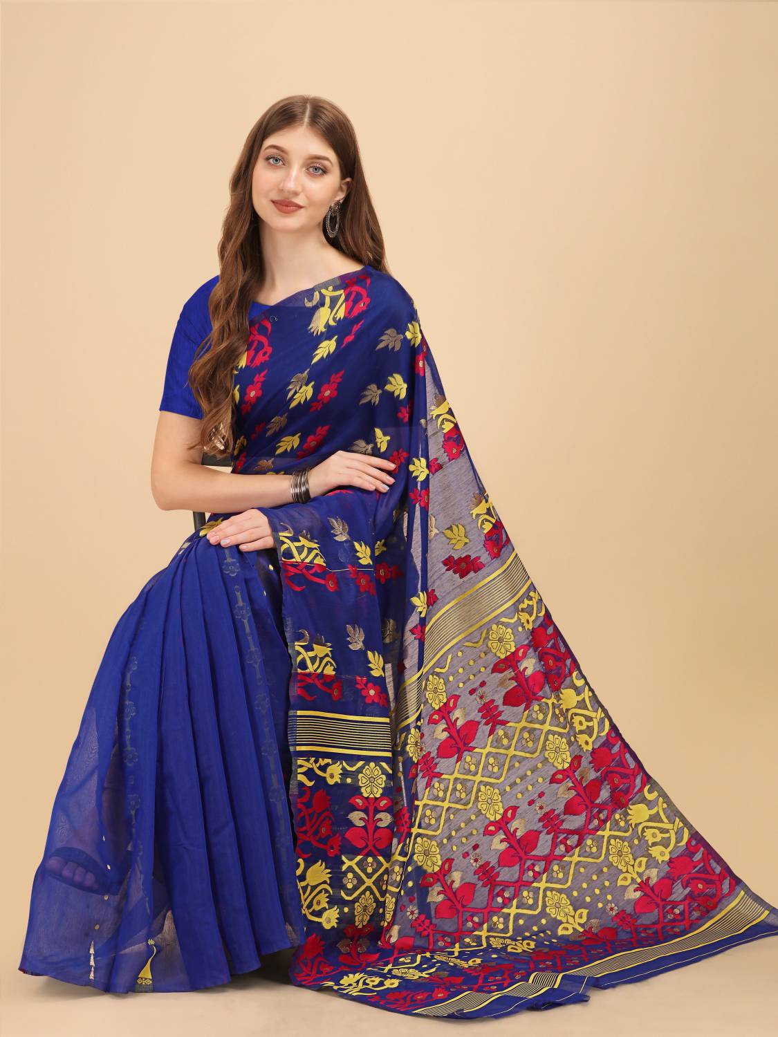Calytrix Woven Jamdani Pure Cotton Saree