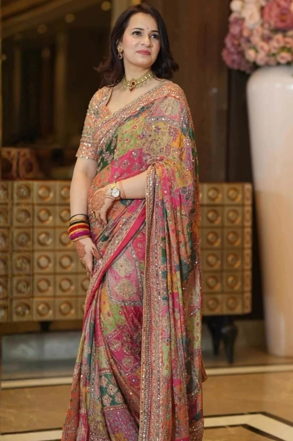 Image of ELARAETHNICS Embellished Bollywood Silk Blend, Chiffon Saree