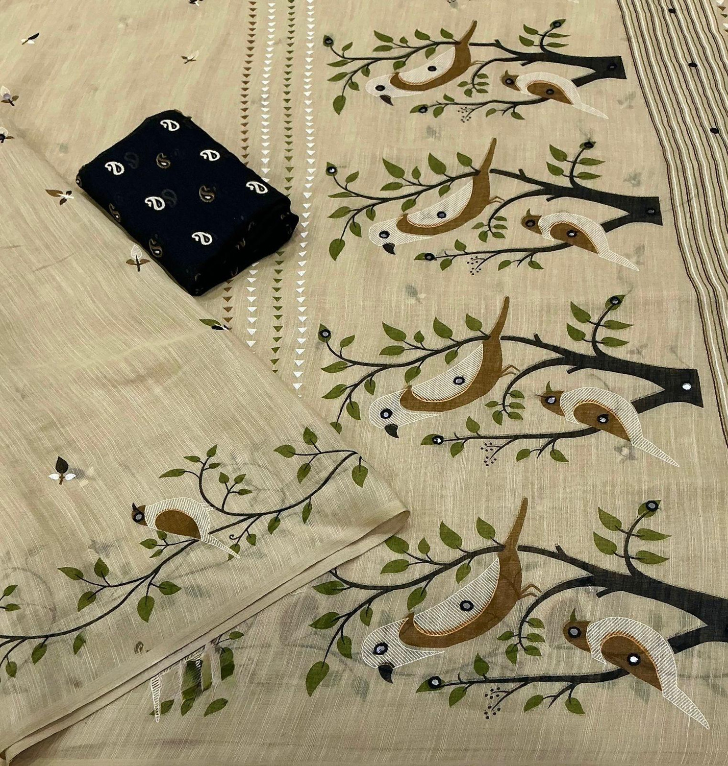 Image of niesha fashion Printed, Floral Print, Paisley Hand Batik Cotton Linen, Linen Saree