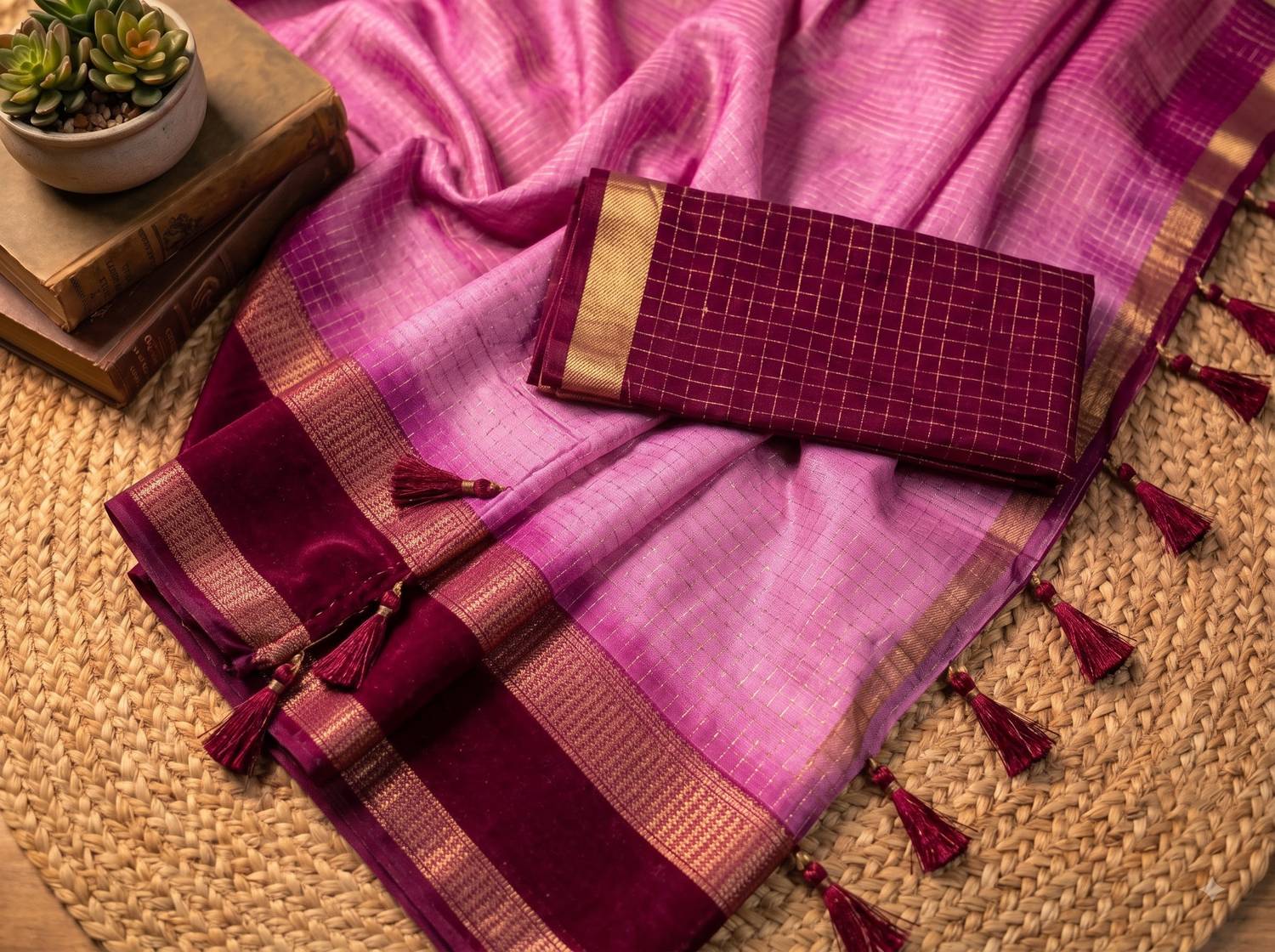 KASTURI Checkered Bollywood Georgette Pink Saree - Image 3