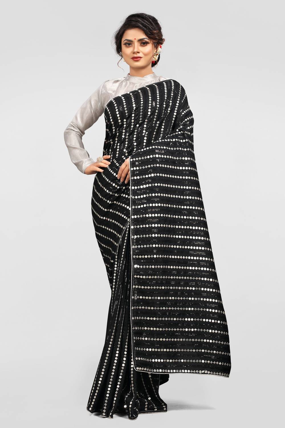 3Buddy Fashion Striped, Embroidered, Embellished Jamdani Pure Silk Saree