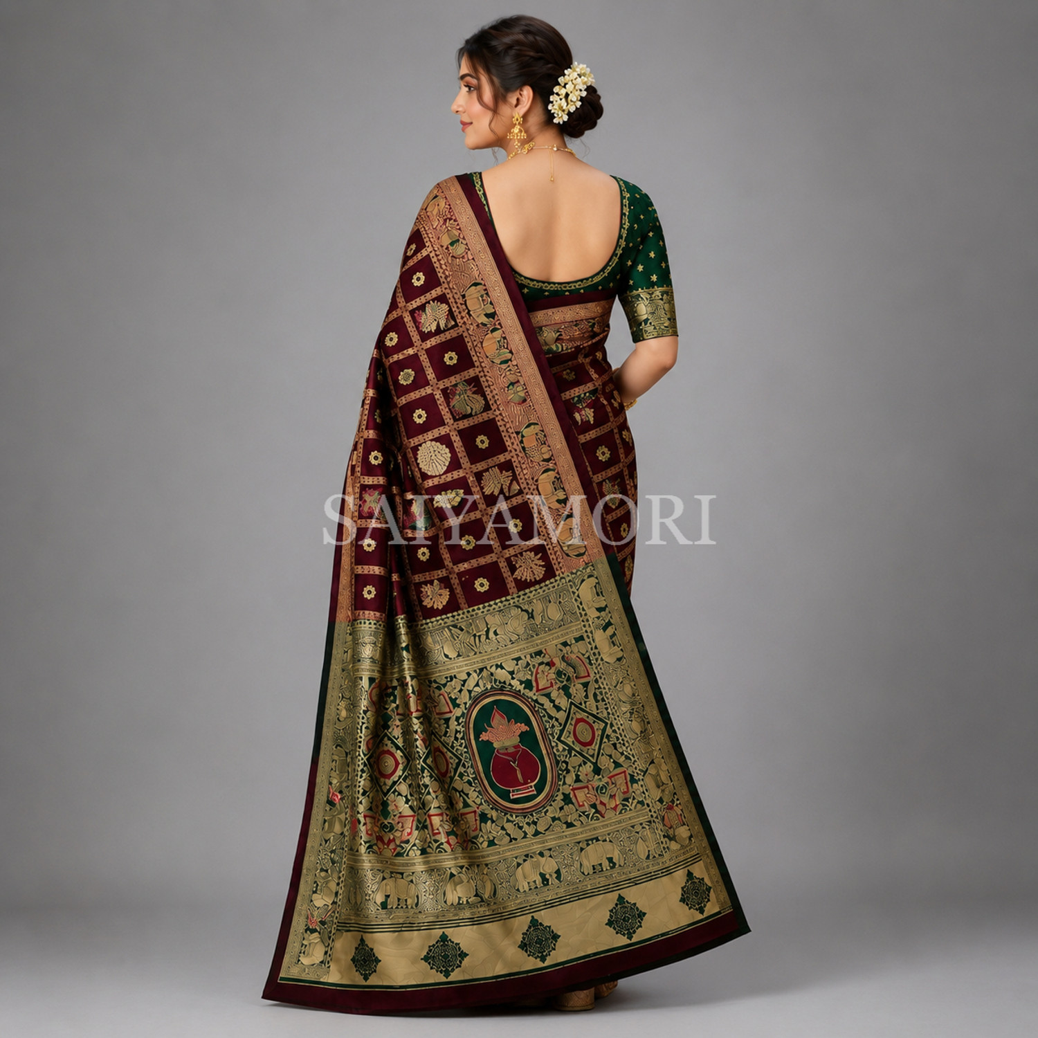 Image of SAIYAMORI Animal Print Banarasi Silk Blend Saree