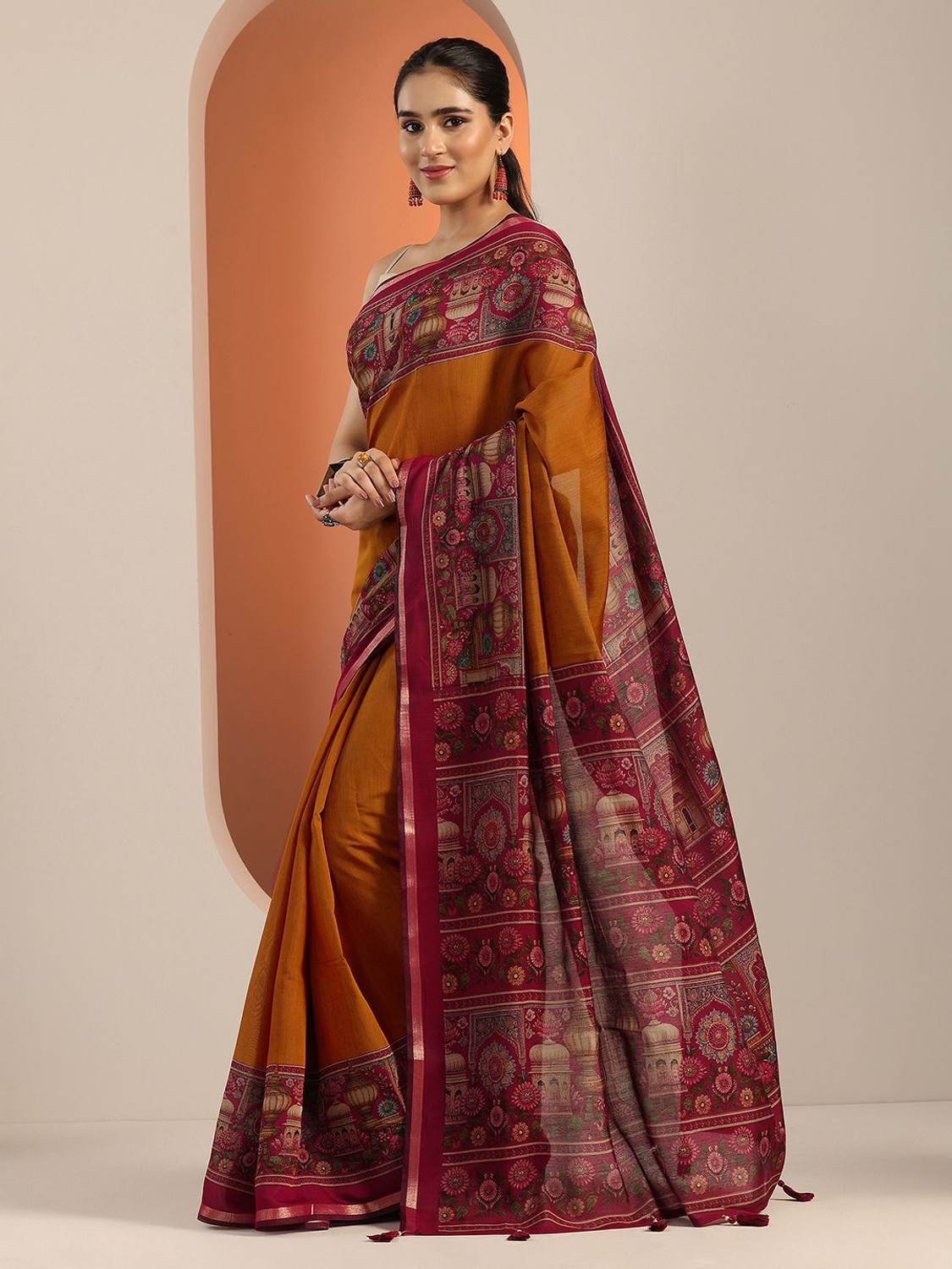 Image of LIBAS Solid /Plain Daily Wear Cotton Blend Saree