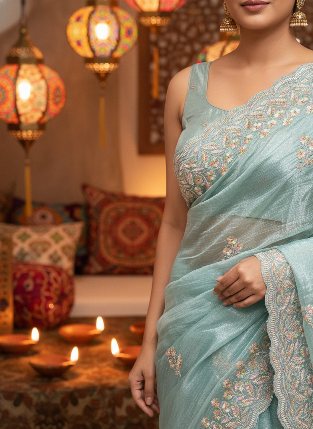 Image of Sariya Embroidered Bollywood Organza, Chiffon Saree