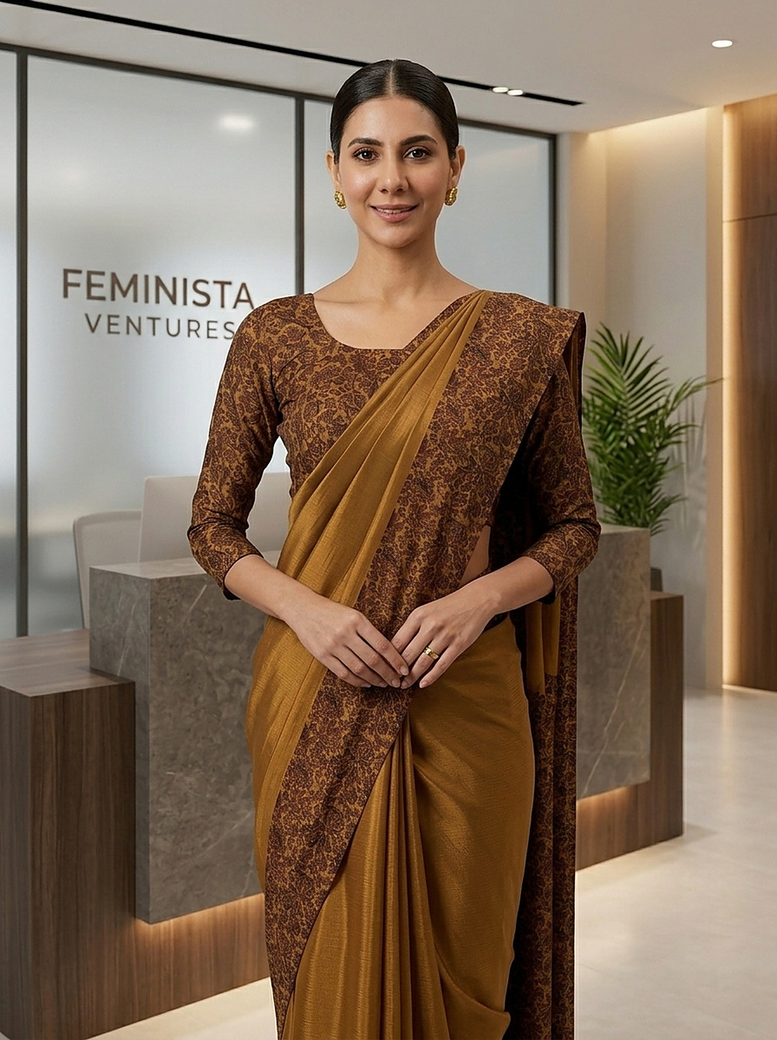 Image of Feminista Printed Daily Wear Crepe Saree