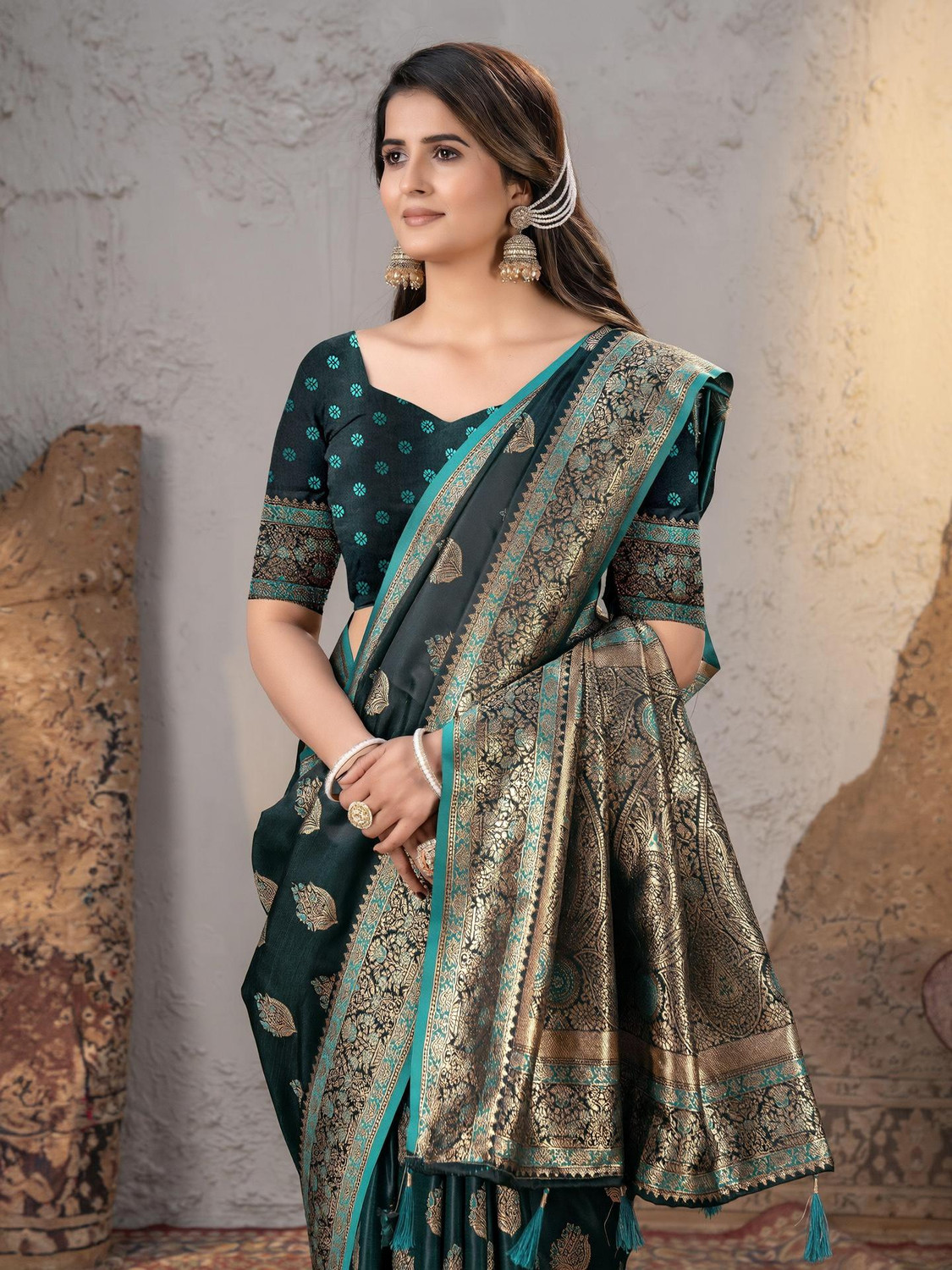 Image of Aai shree khodiyar Paisley Banarasi Satin, Pure Silk Saree
