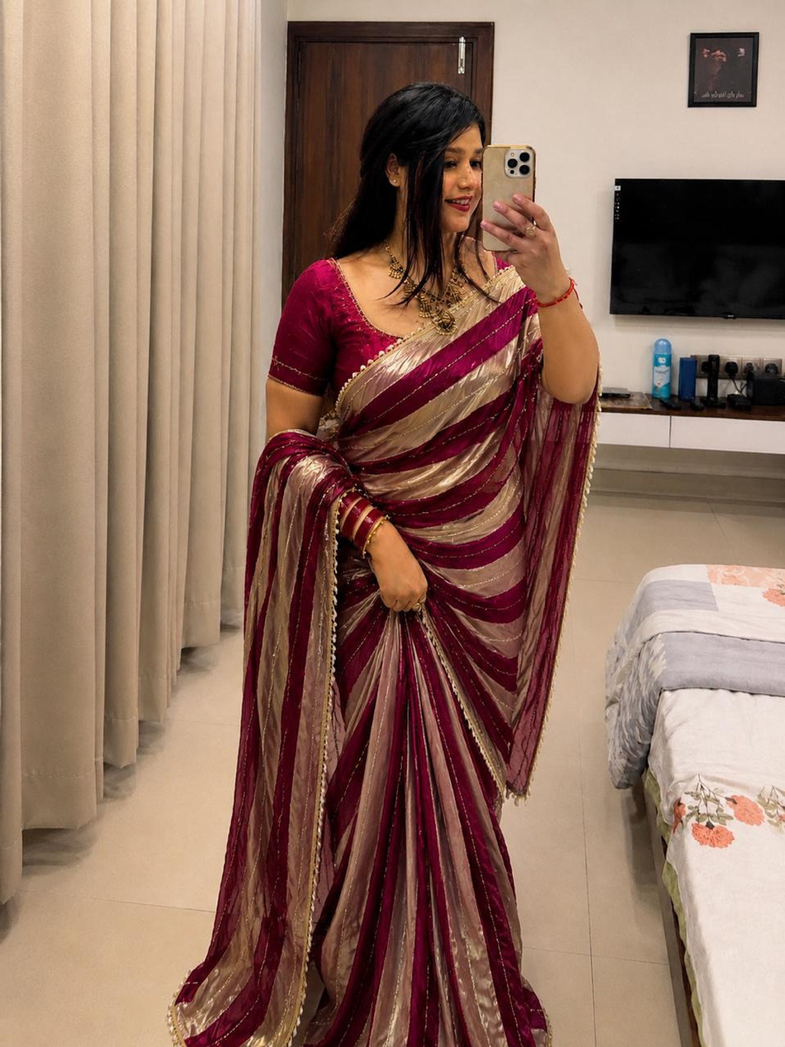 Image of sadala culture Striped, Woven, Self Design Bollywood Tissue Saree