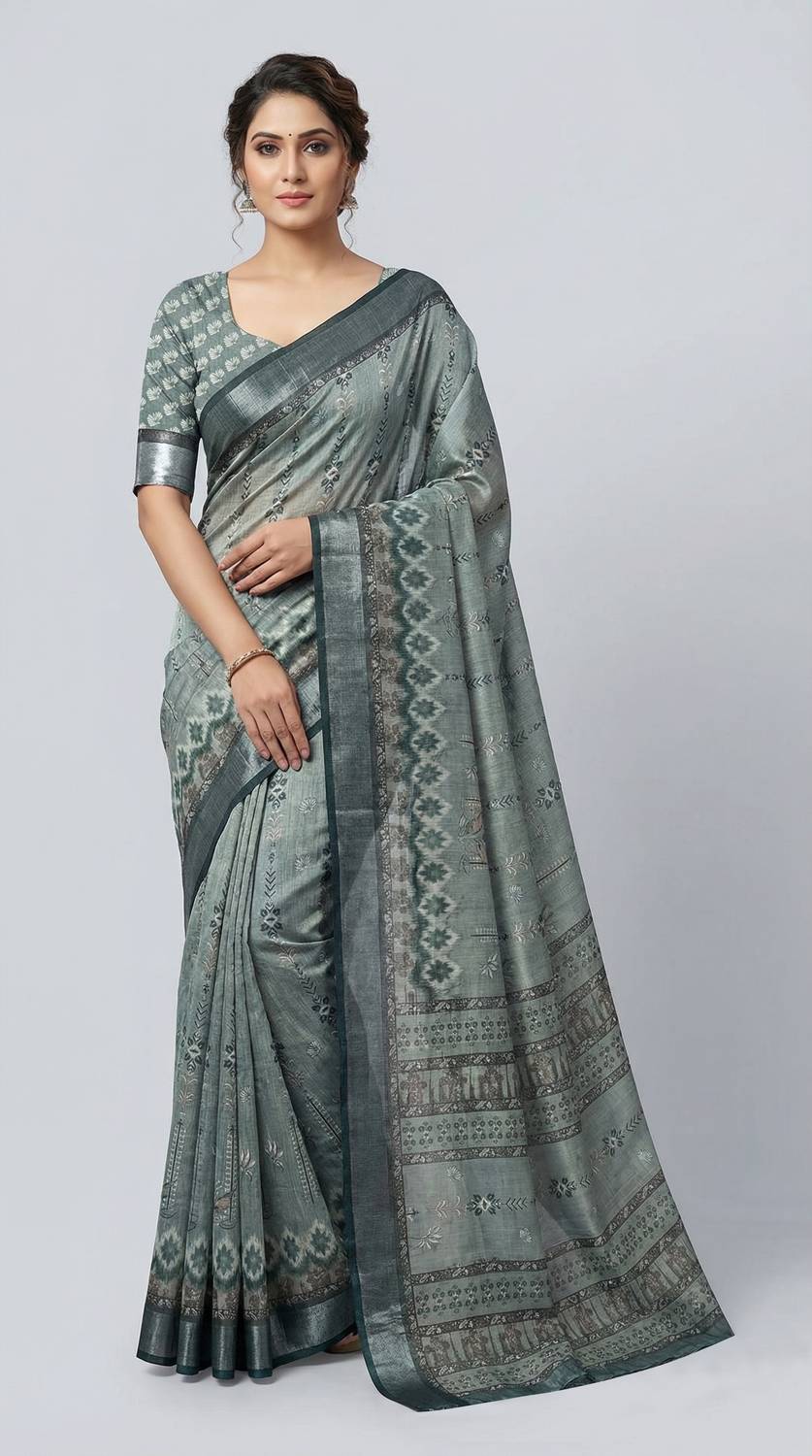 TIGERSNAKE Woven Kasavu Silk Blend Saree (Multicolor)