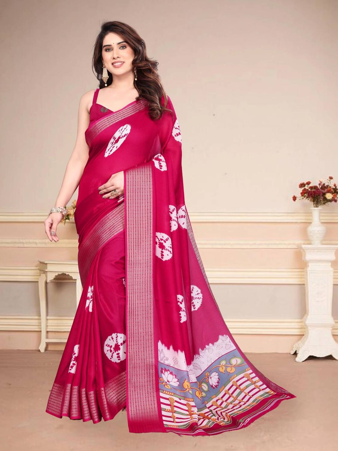 Magneitta Dyed Bandhani Silk Blend, Cotton Silk Saree