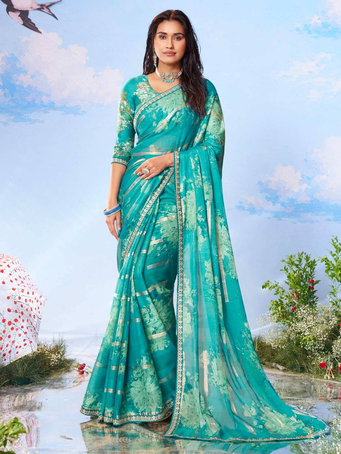 Image of Laxmipati sarees Printed Bollywood Chiffon Saree