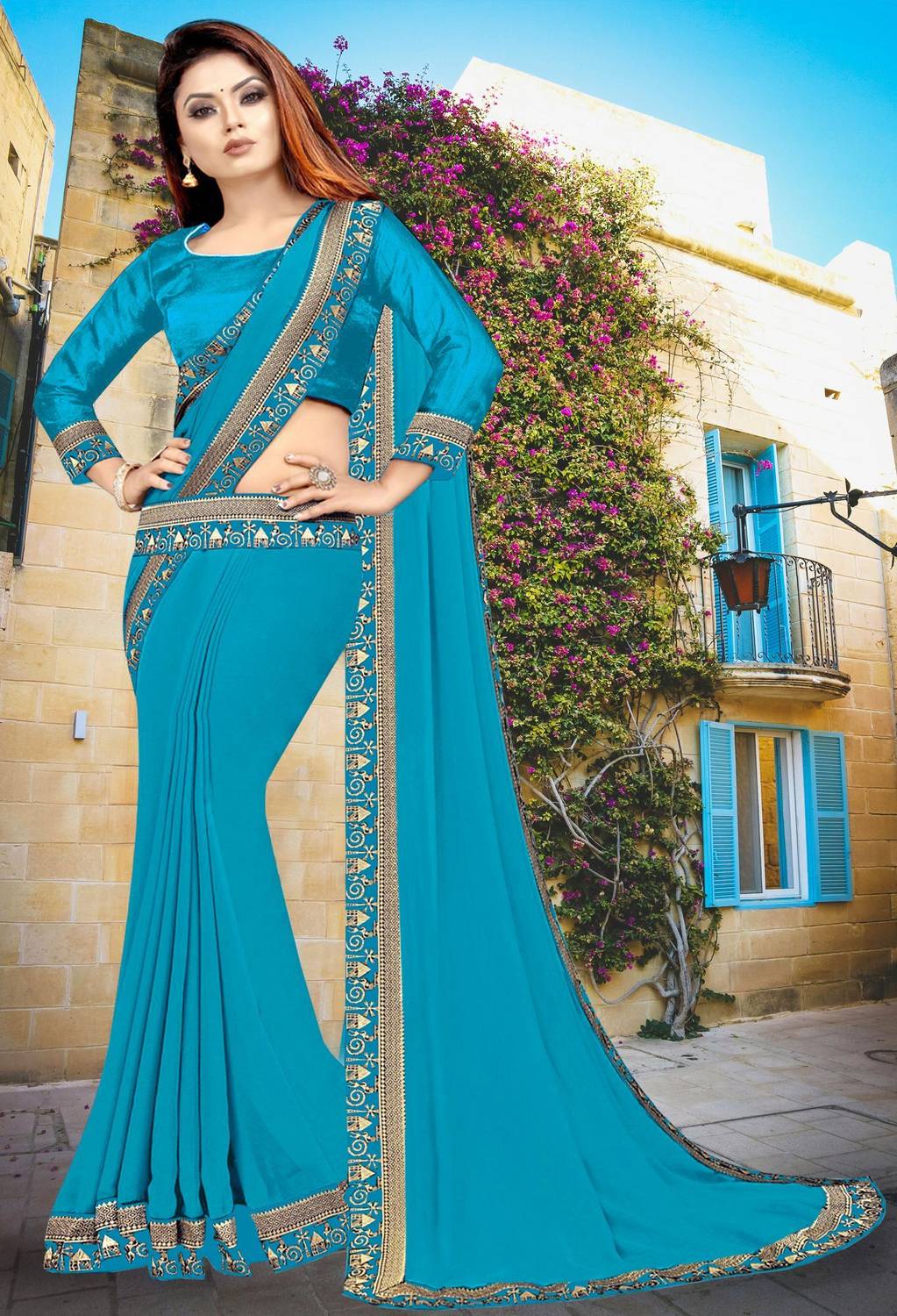 HNC Retail Solid/Plain Bollywood Lycra Blend, Chiffon Saree (Ligh