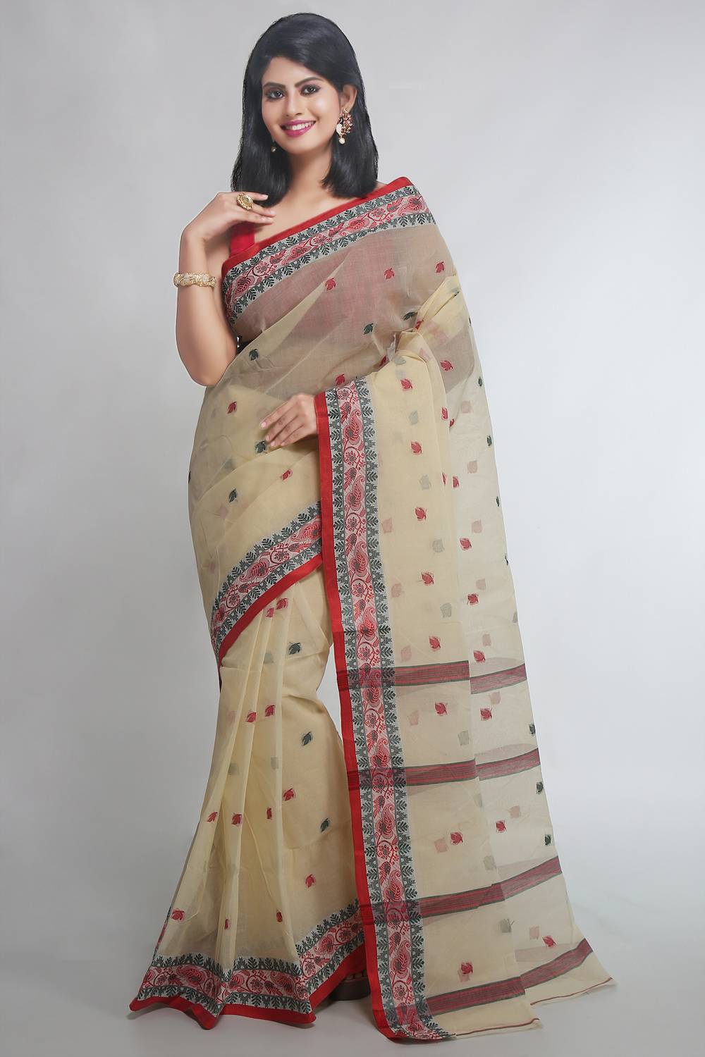 WoodenTant Woven Tant Pure Cotton Saree (Cream)