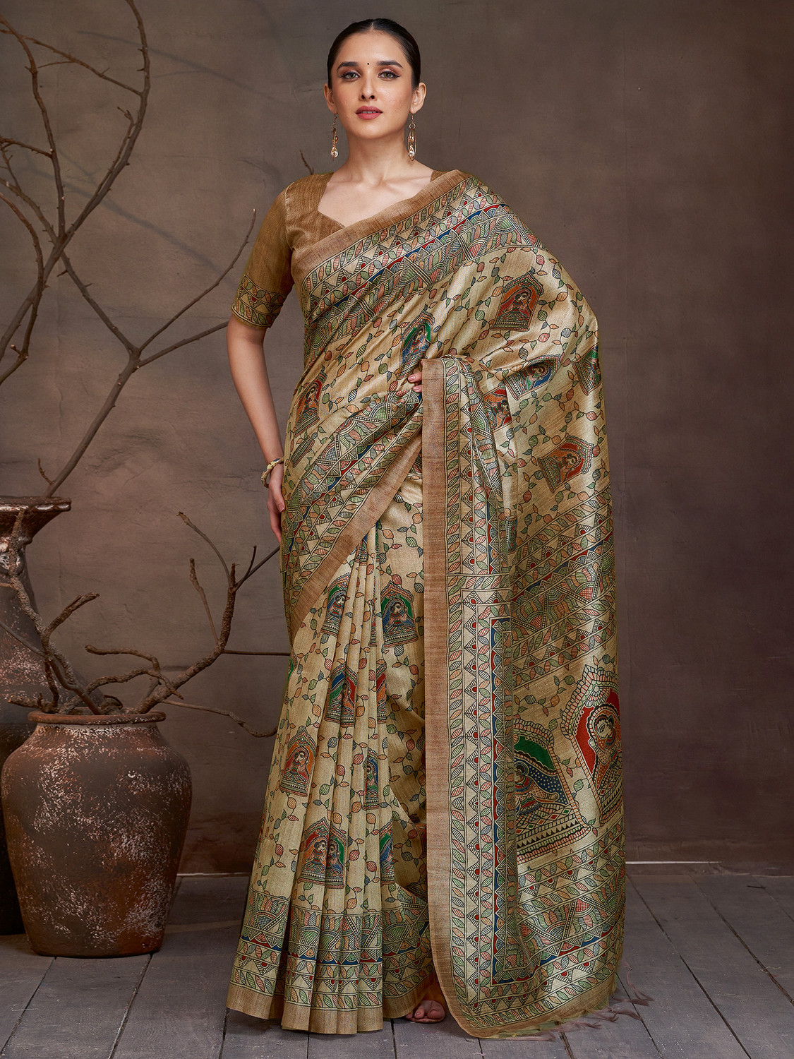 Image of Tasrika Printed Banarasi Cotton Silk Saree