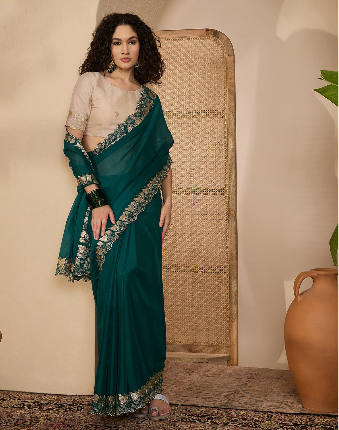Image of Satrani Embroidered, Embellished Bollywood Georgette Saree