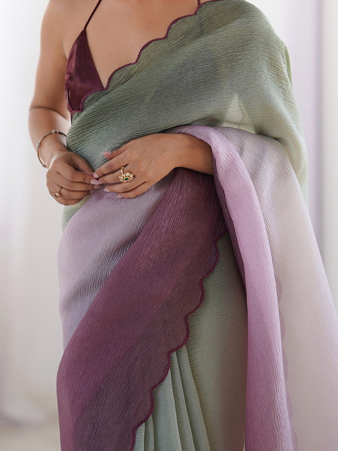 Image of Tasrika Dyed, Self Design Bollywood Chiffon Saree (Multicolor)