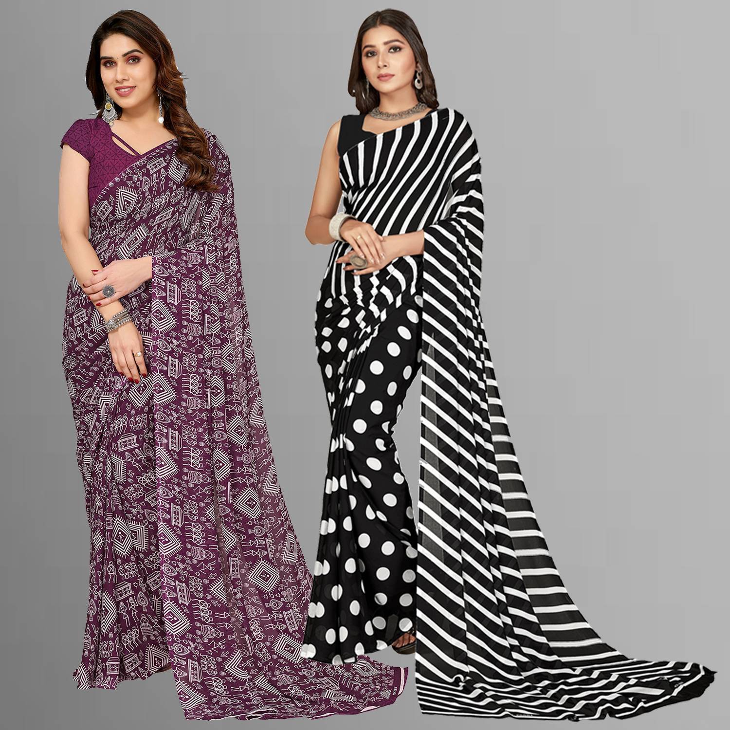 Anand Sarees Floral Print, Polka Print, Ombre, Printed Bollywood Georgette Saree