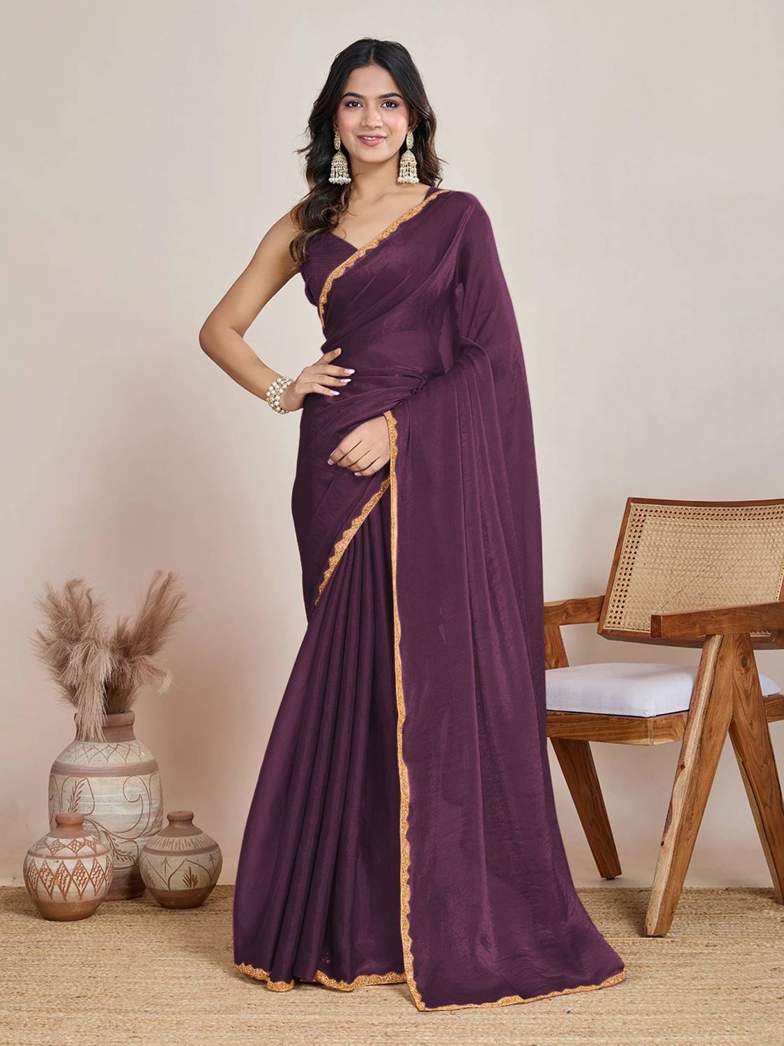 Bentayga Fashion Solid/Plain Bollywood Silk Blend Saree