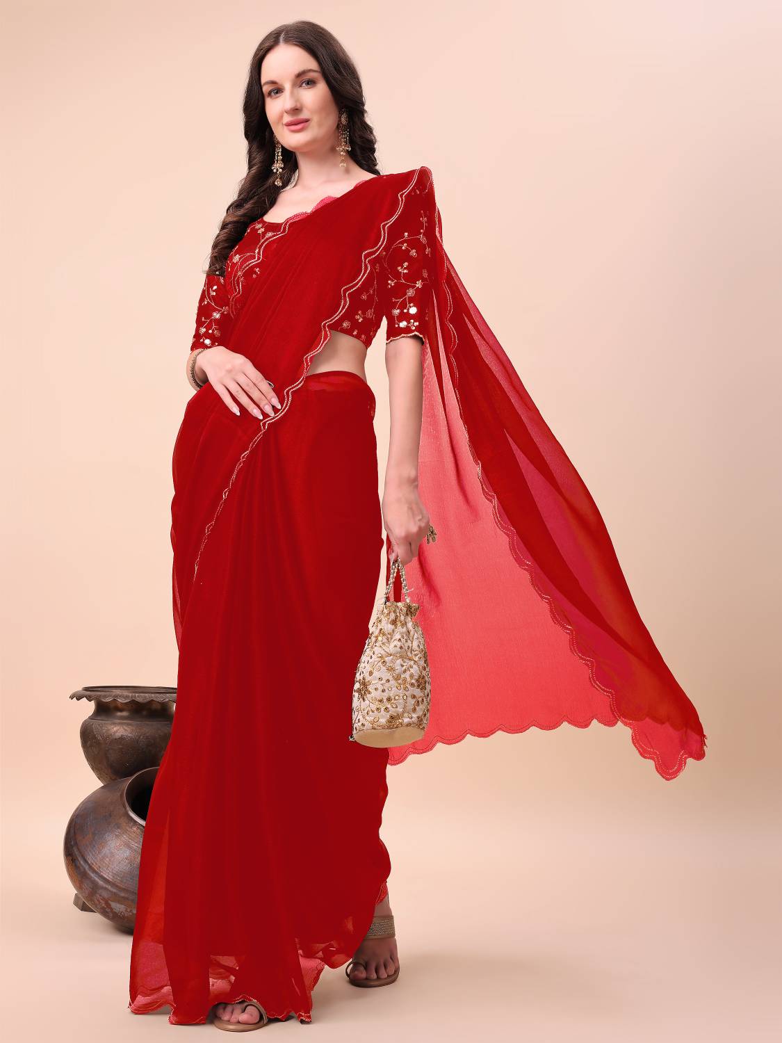 TIGERSNAKE Embroidered Bollywood Chiffon Saree