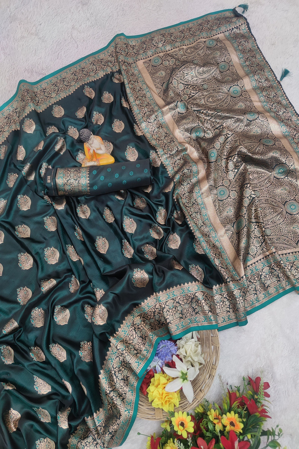 Image of Aai shree khodiyar Paisley Banarasi Satin, Pure Silk Saree