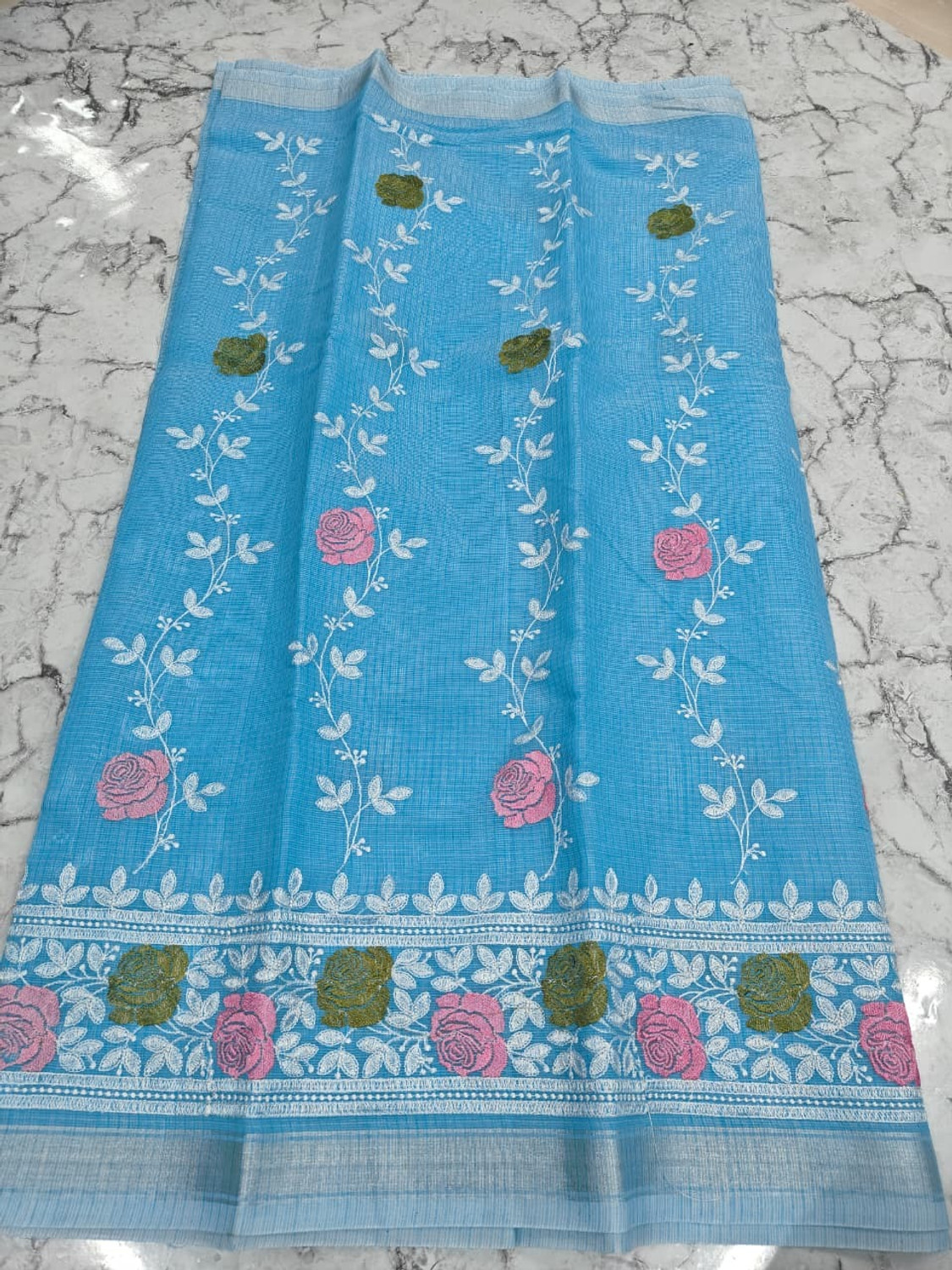 Image of Tilfelle Embroidered Kota Doria Cotton Blend Saree