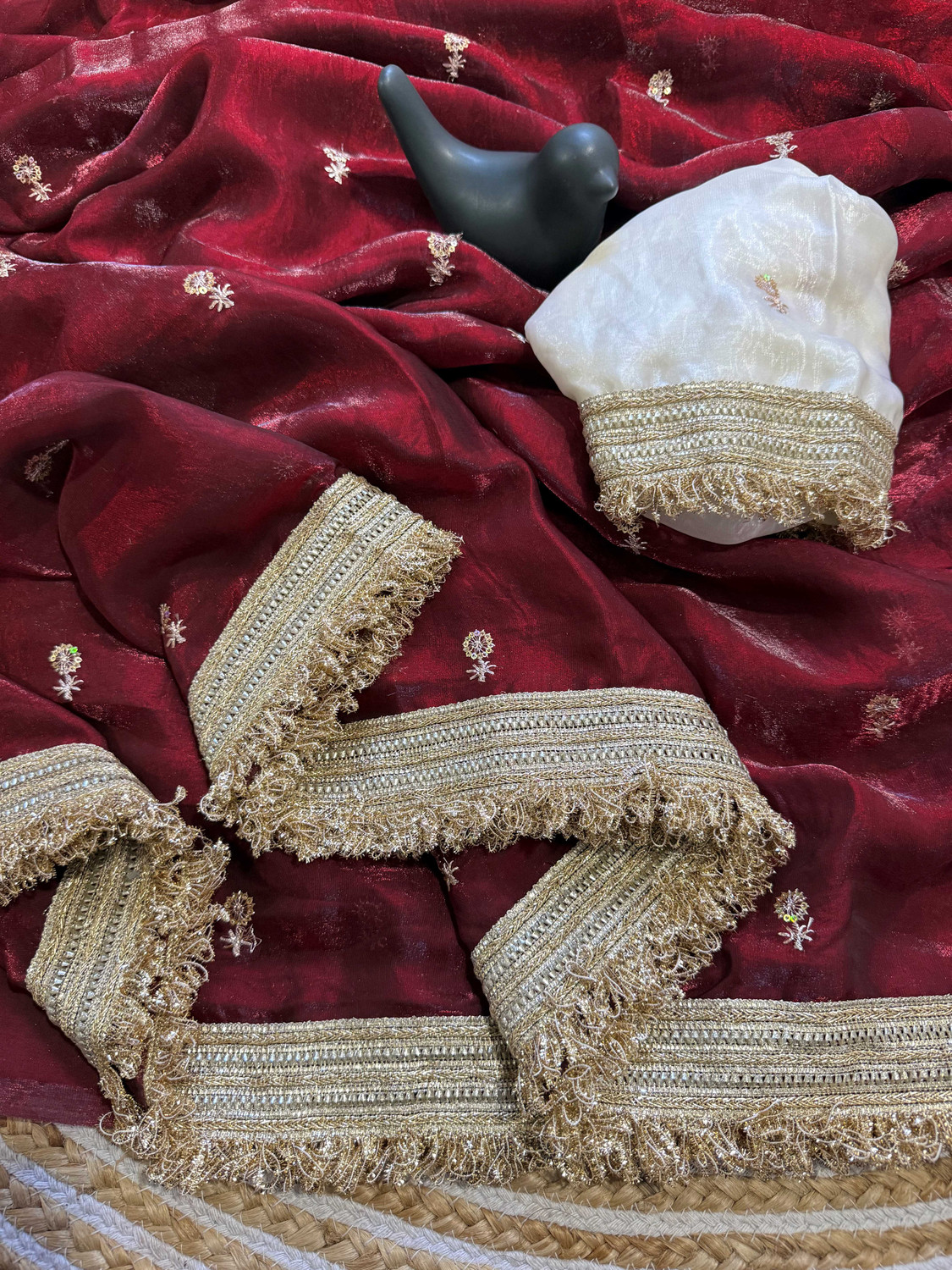Image of sadika Embroidered, Embellished Bollywood Tissue, Pure Silk Saree
