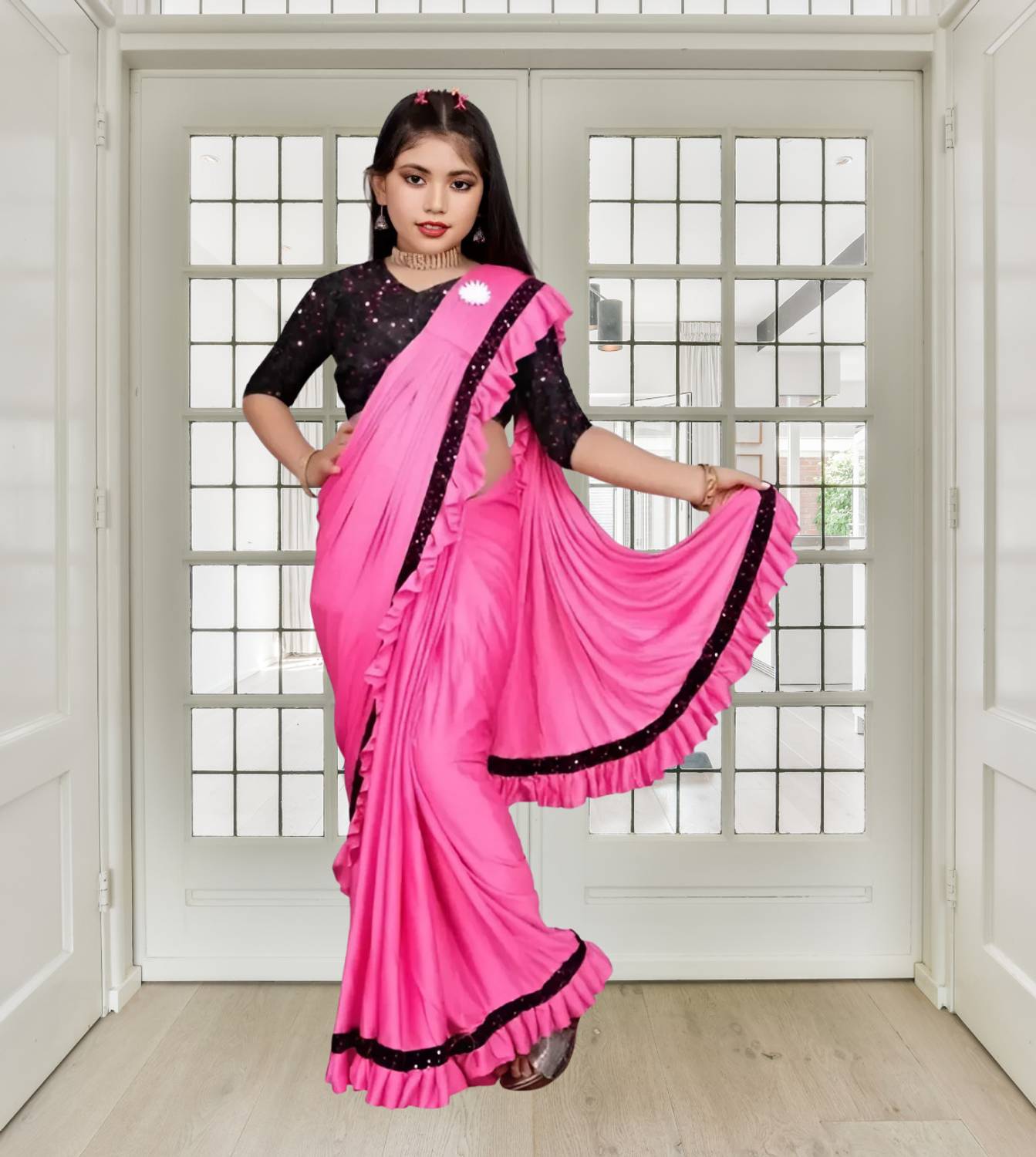 Avsar international Striped Bollywood Lycra Saree