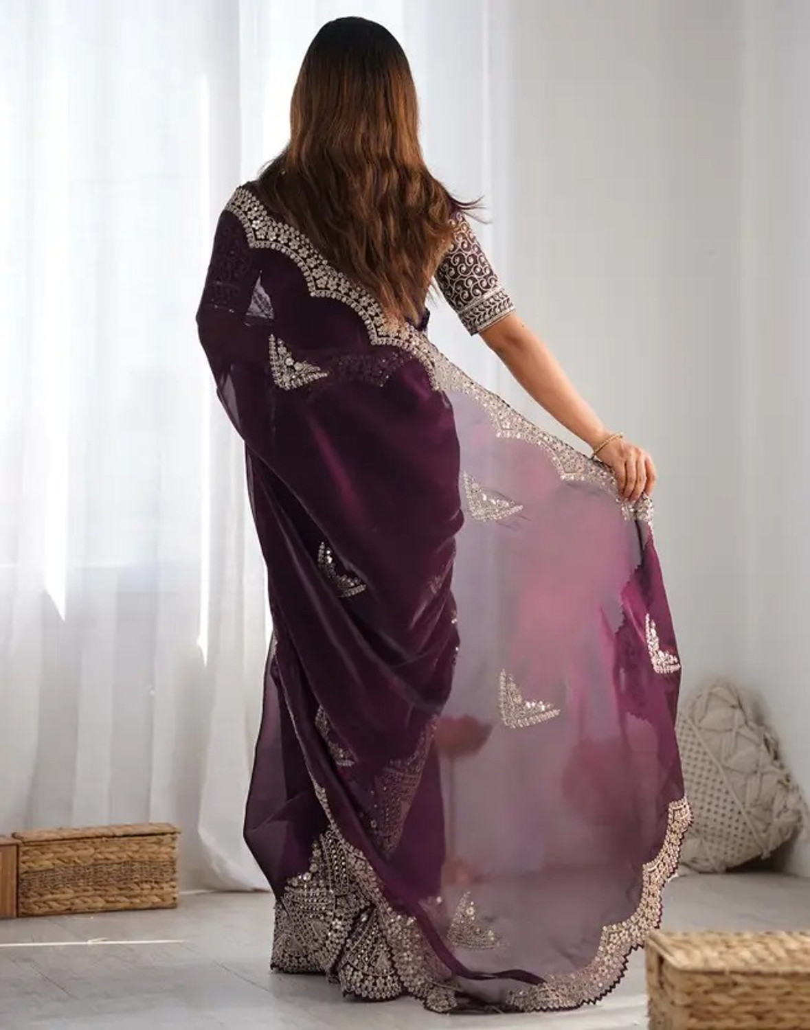 Image of GEN Z TRENDS Embroidered Bollywood Georgette Saree