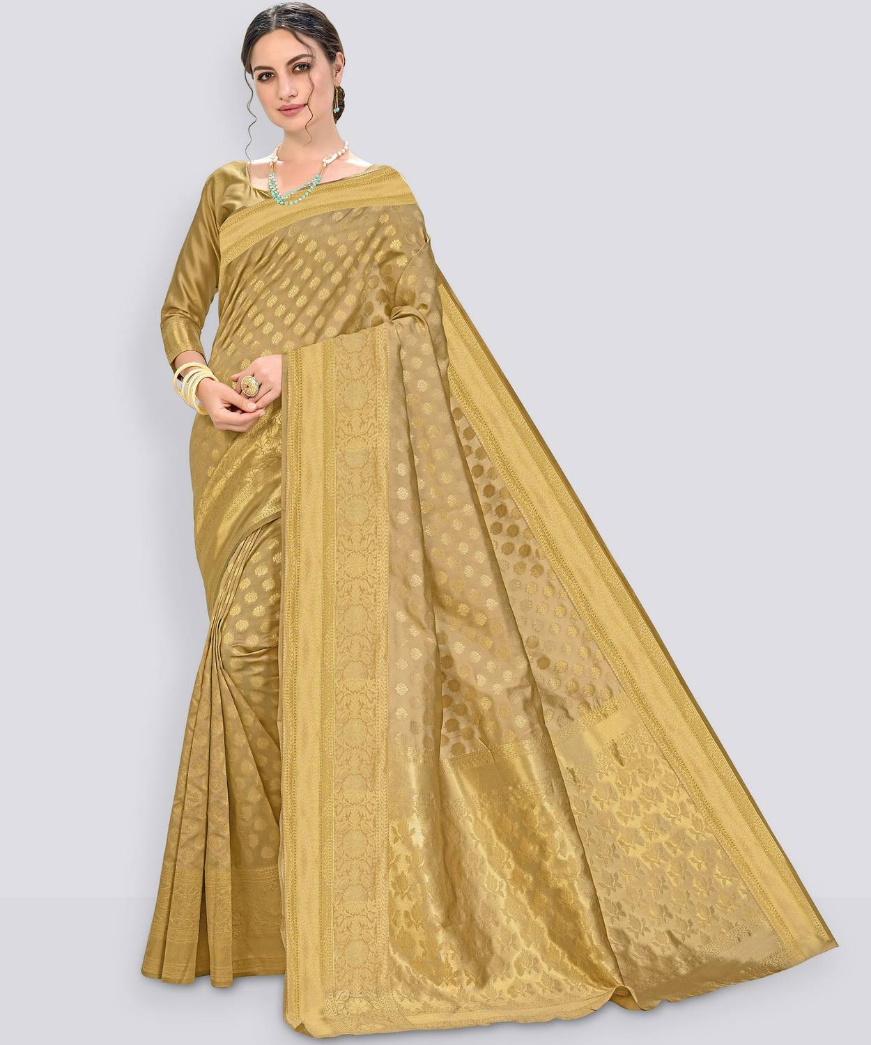 Sariya Woven Banarasi Silk Blend Saree (Gold)