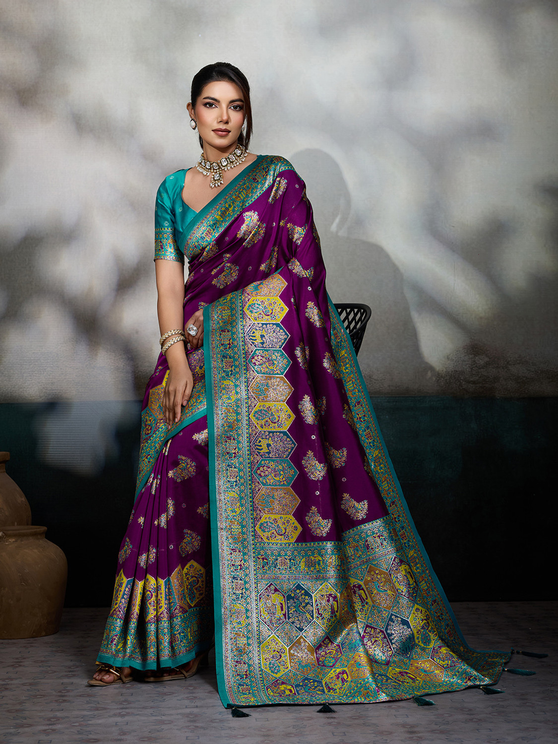 Image of Pbs Prints Printed Banarasi Satin Saree