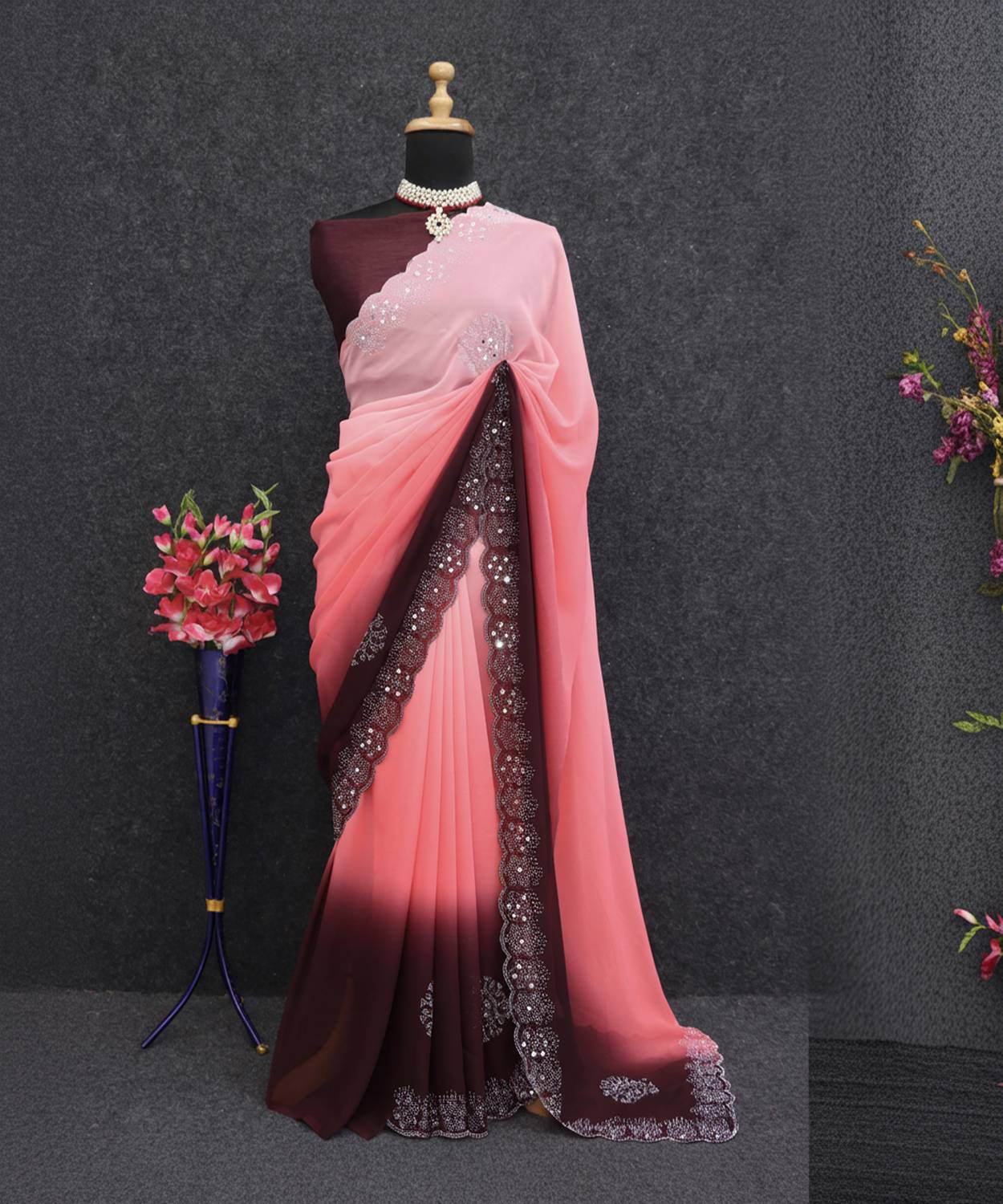agb tex Temple Border, Self Design Bollywood Georgette Saree