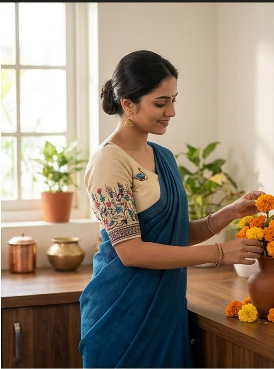 Image of thefashionfloor Solid /Plain Daily Wear Cotton Blend Saree