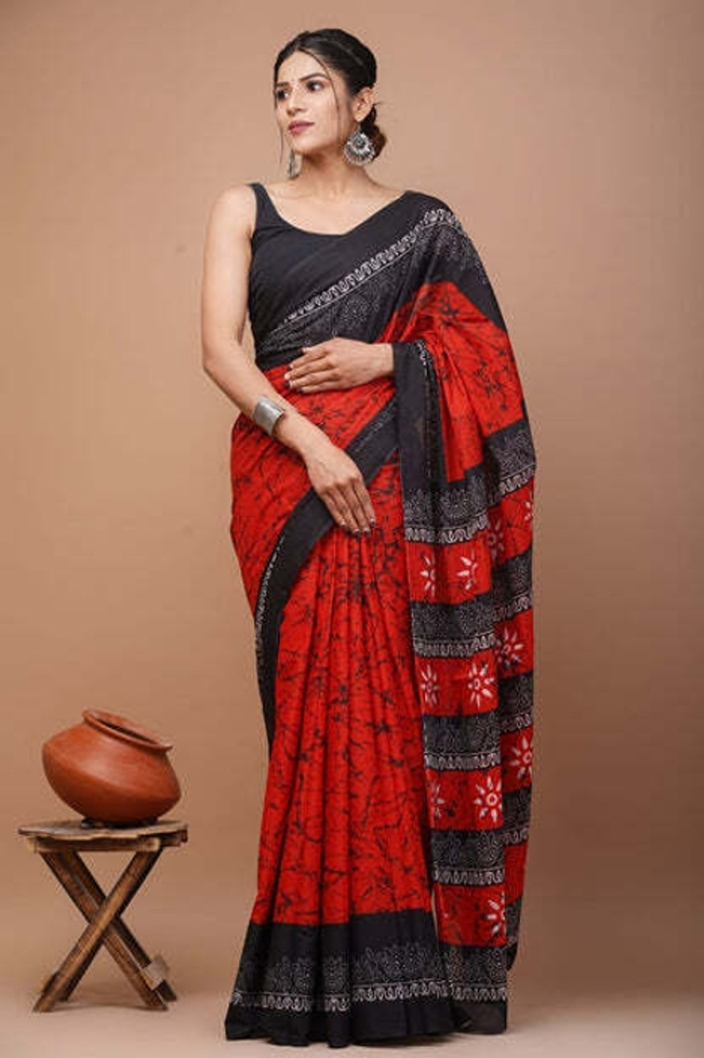 Image of LOVWEAR Printed, Hand Painted, Self Design, Blocked Printed Daily Wear Pure Cotton Saree