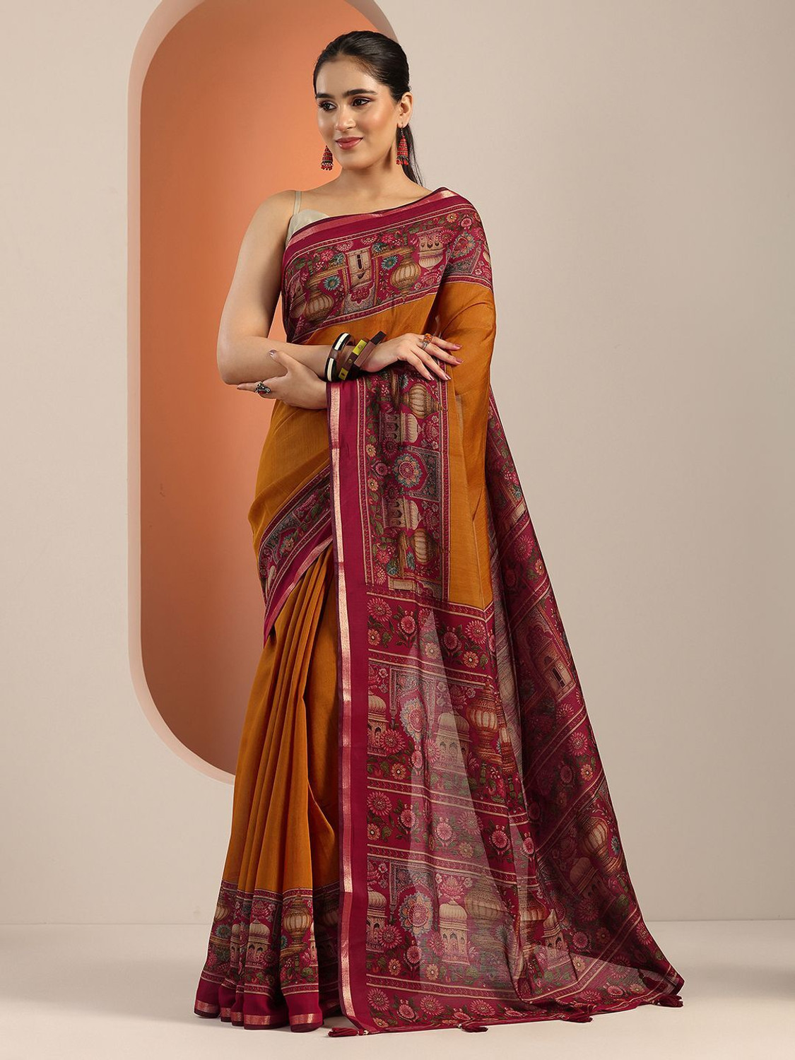 Image of LIBAS Solid /Plain Daily Wear Cotton Blend Saree