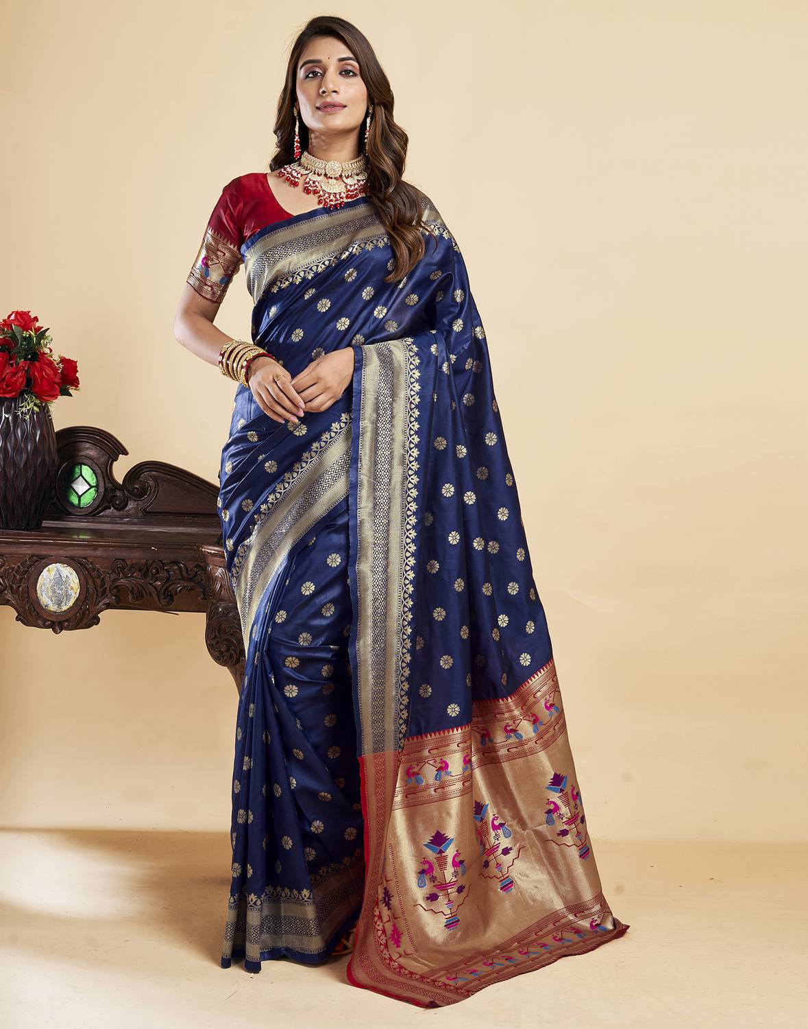 Samah Dyed, Woven, Self Design Banarasi Silk Blend Saree (Dark Bl