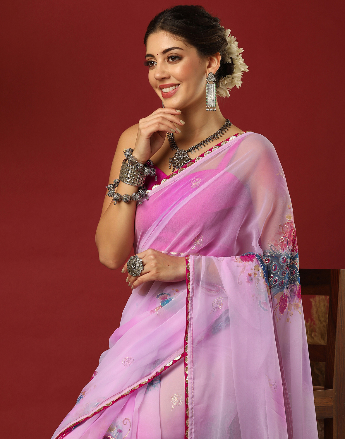 Image of Samah Printed, Embellished Bollywood Georgette Saree