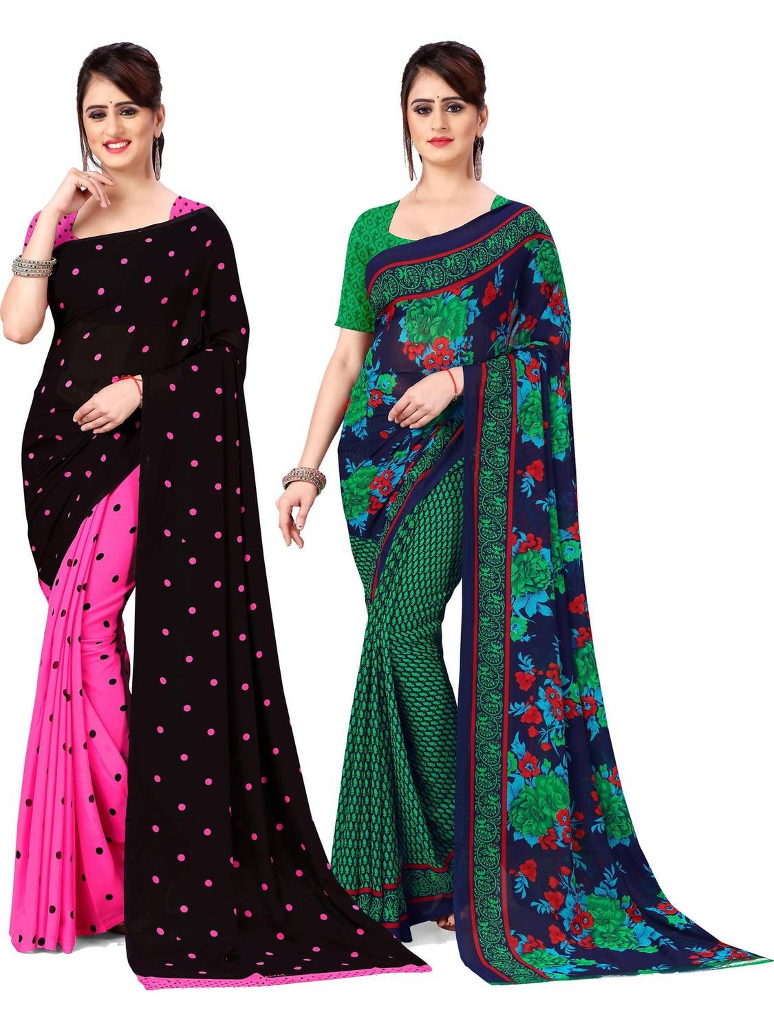 ANAND Polka Print Daily Wear Georgette Saree