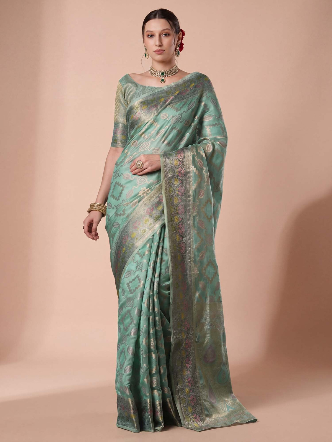 Image of House of Pataudi Woven Banarasi Organza Saree
