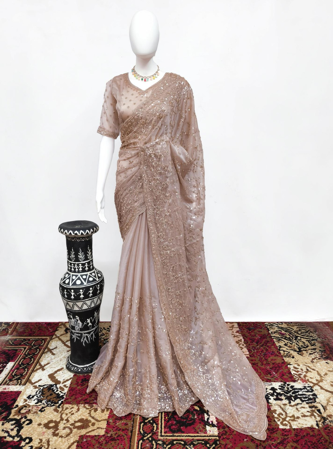 Image of GEZREL Embroidered Bollywood Organza Saree