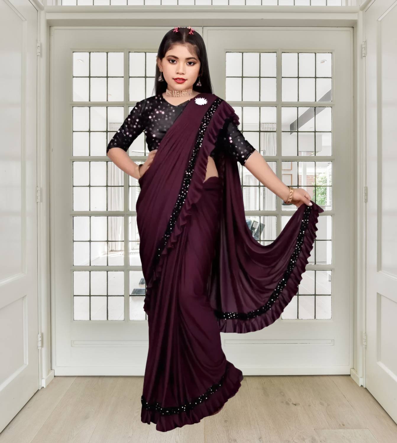 SGFABSTUDIO Striped Bollywood Lycra Saree