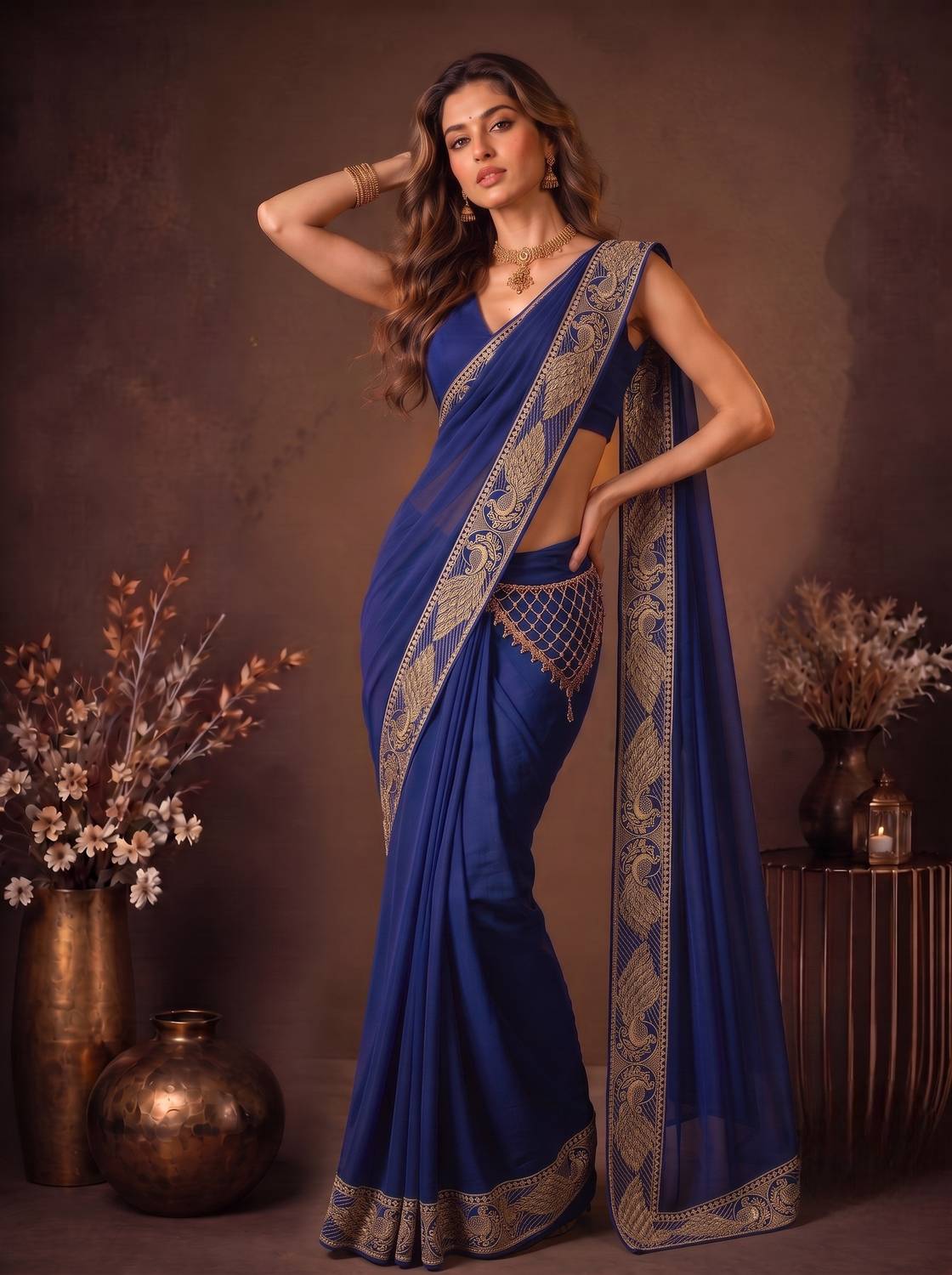 Anugrah Textile Self Design Banarasi Lycra Blend, Chiffon Saree