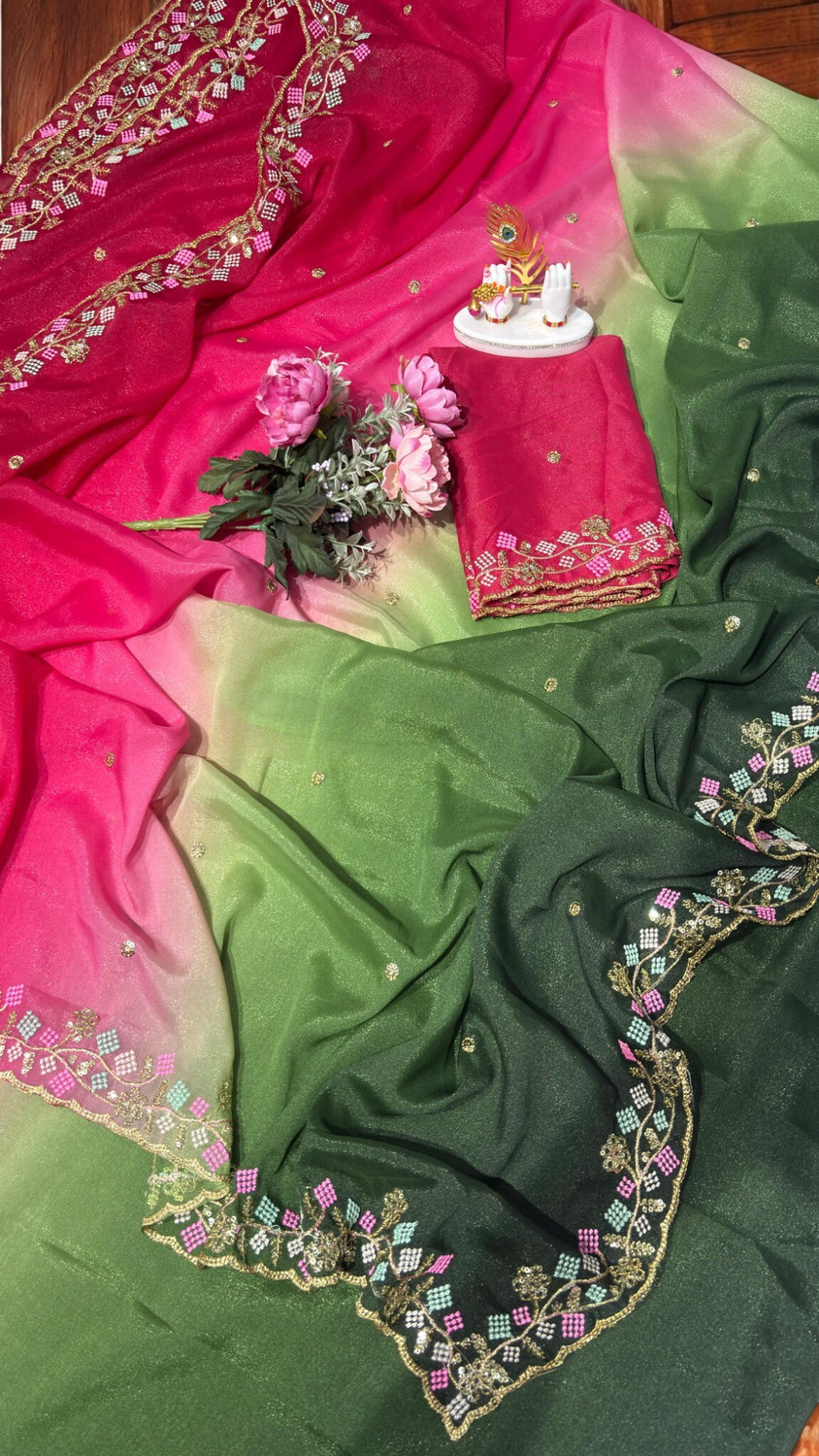 Image of Classy Fashion Ombre, Embroidered Bollywood Georgette Saree
