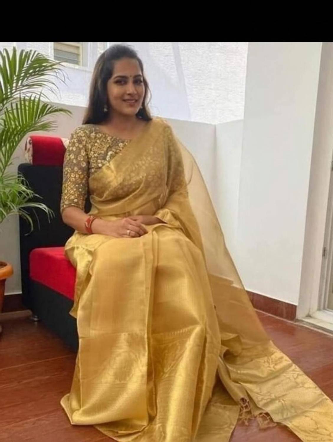 SakeenaFab Woven, Embroidered Banarasi Tissue Saree