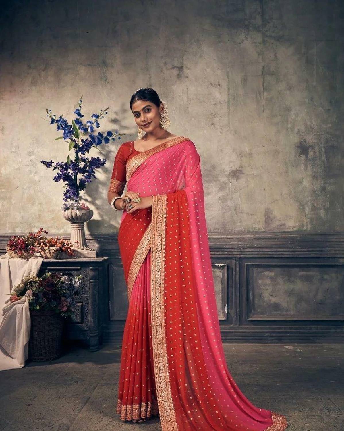 Upalksh Woven, Printed, Applique, Embellished Bollywood Georgette Saree