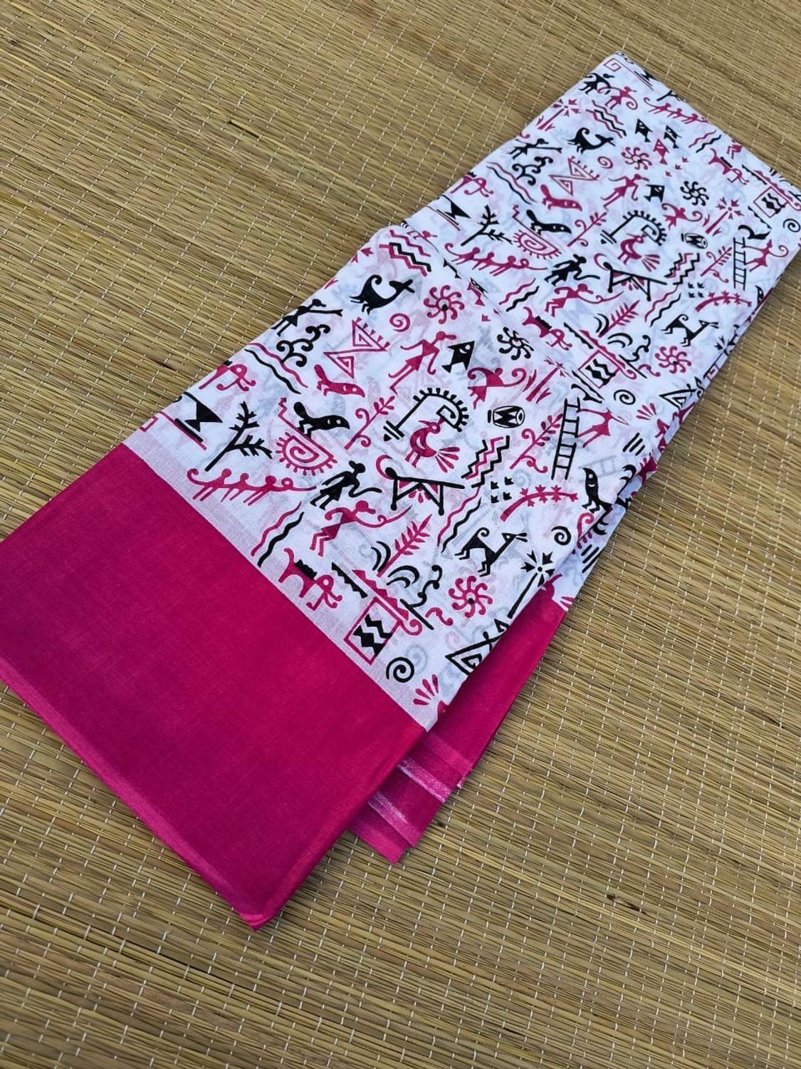 Bou Thakuranir Haat Printed Madhubani Pure Cotton Saree