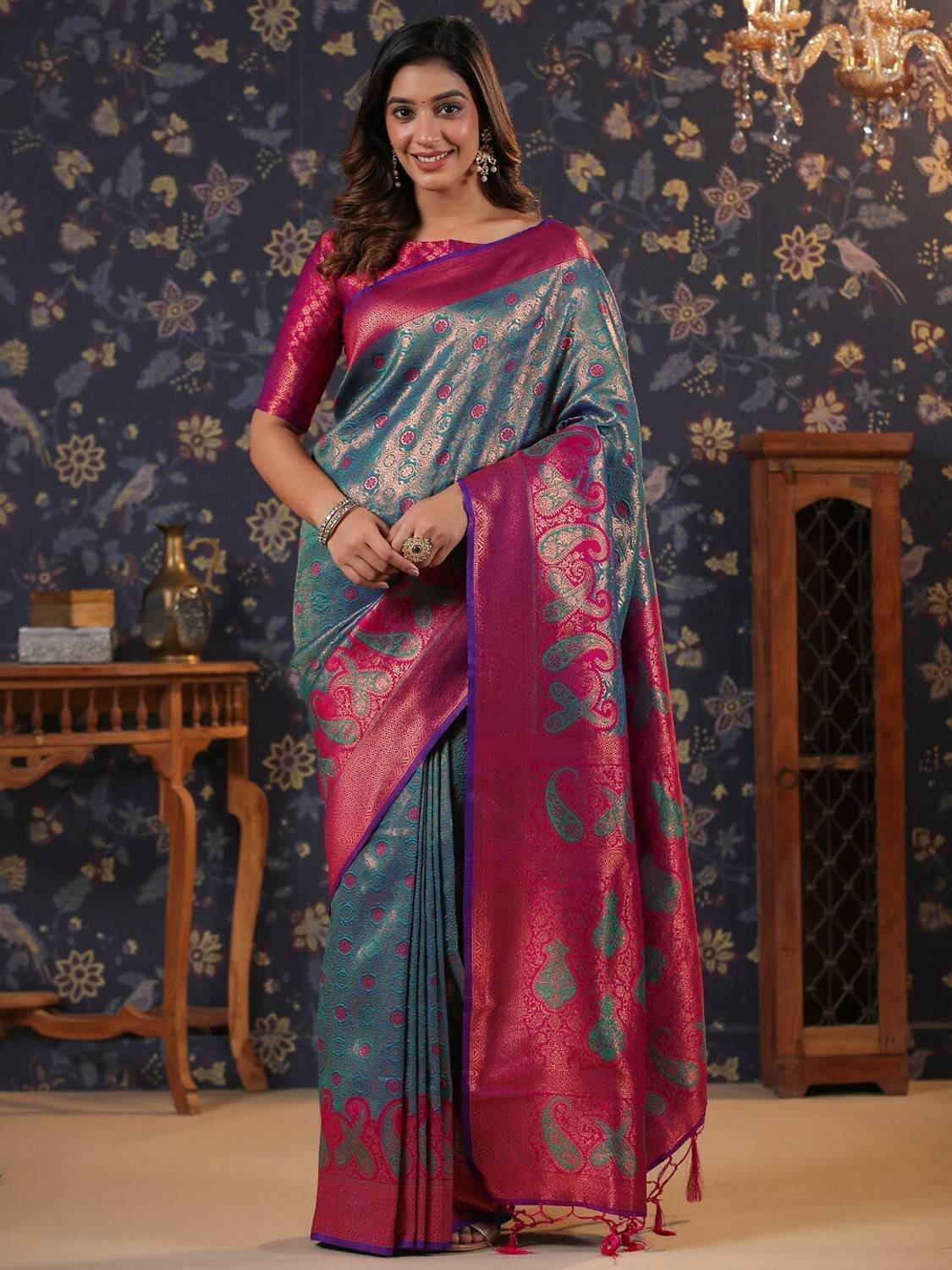House of Pataudi Multicolor Silk Blend Saree - Image 1