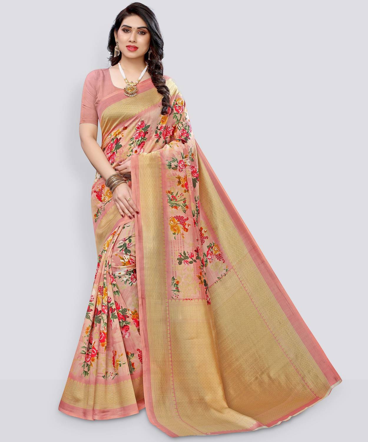 YASHIKA Printed Assam Silk Art Silk Saree (Multicolor)