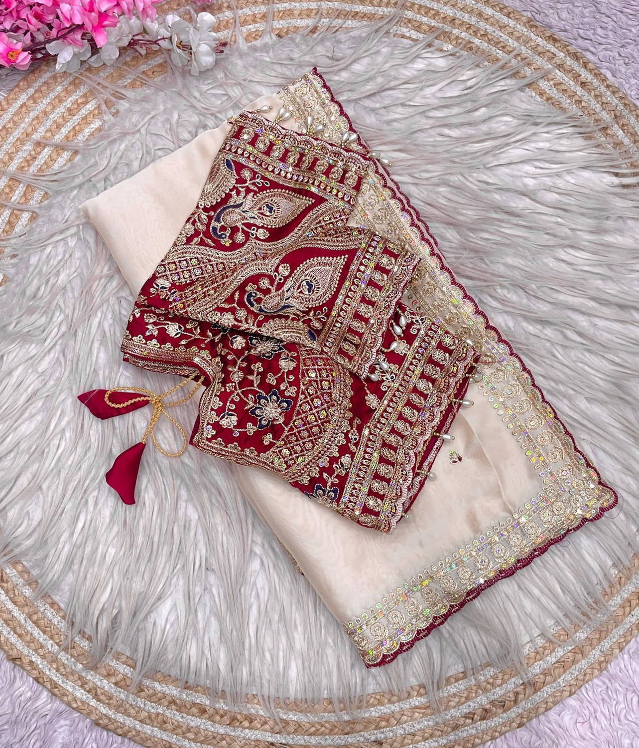 Image of JIVANDHARA Embroidered, Embellished Bollywood Pure Silk Saree