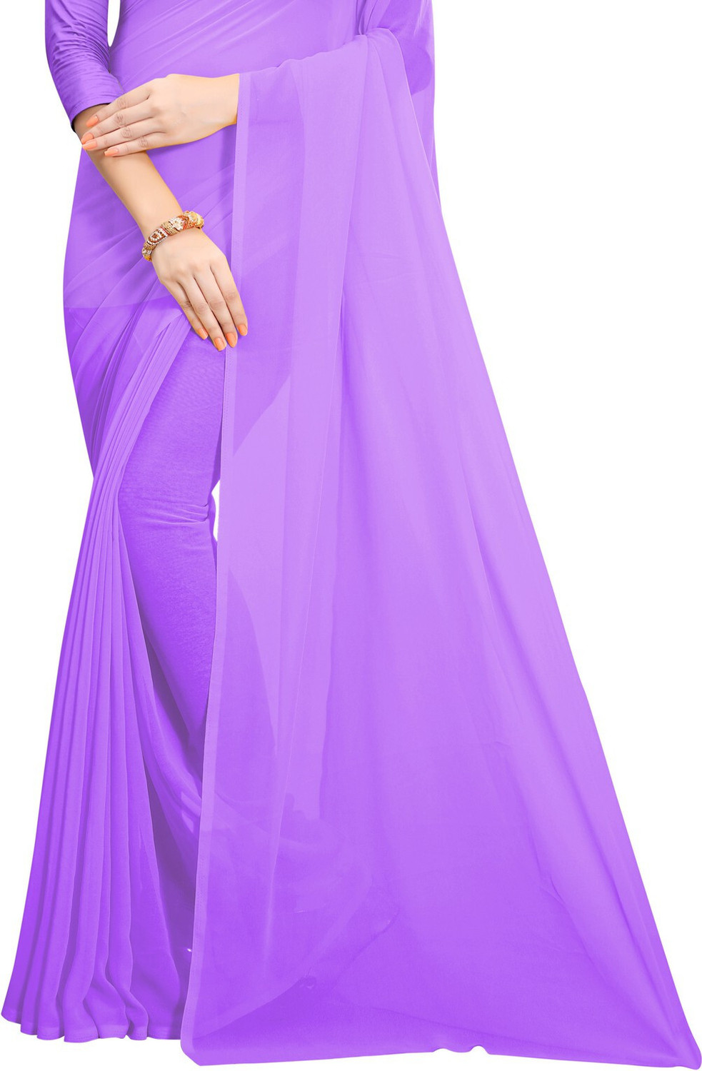 Image of HouseOfCommon Solid /Plain Daily Wear Georgette Saree