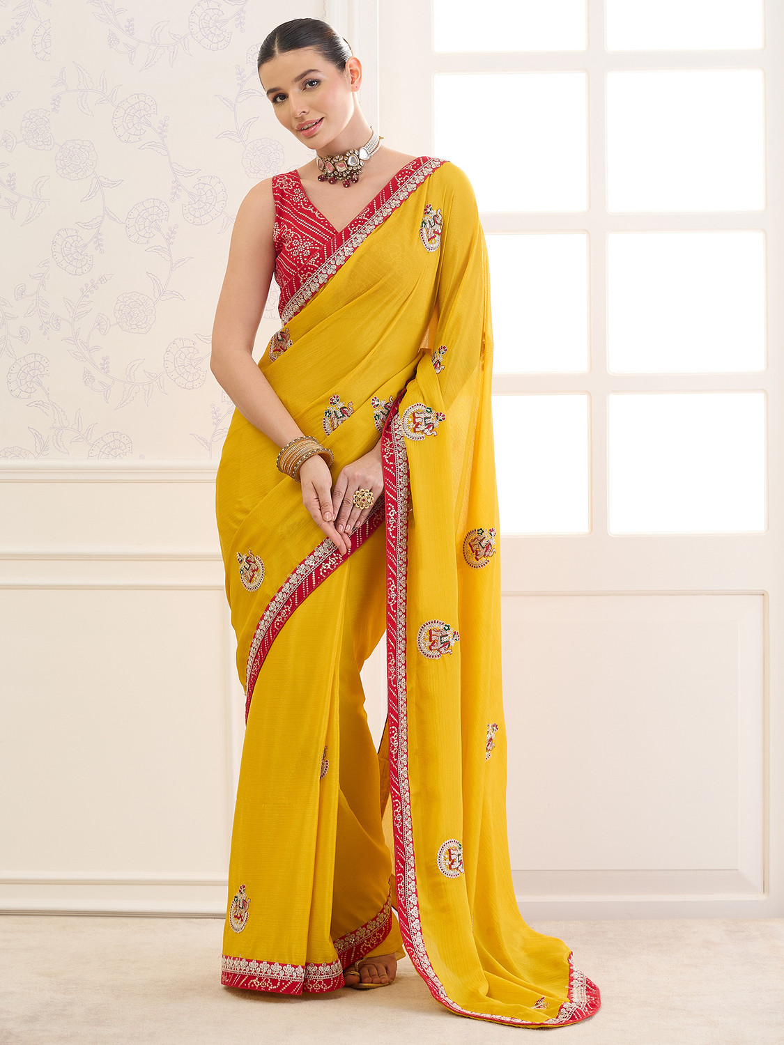 Sareemall Embroidered Bollywood Chiffon Saree