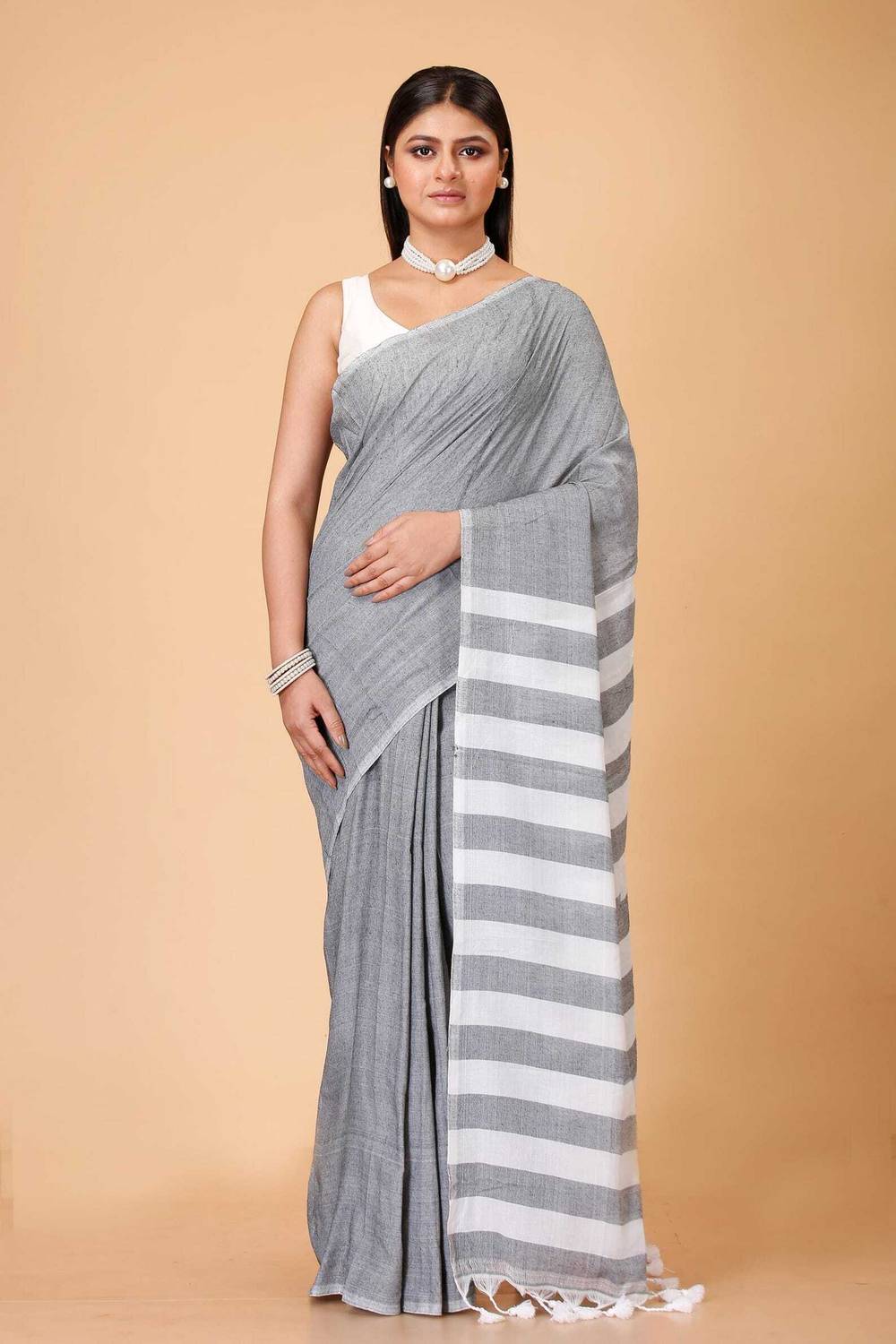 ADbutiq Striped Handloom Handloom Pure Cotton Saree